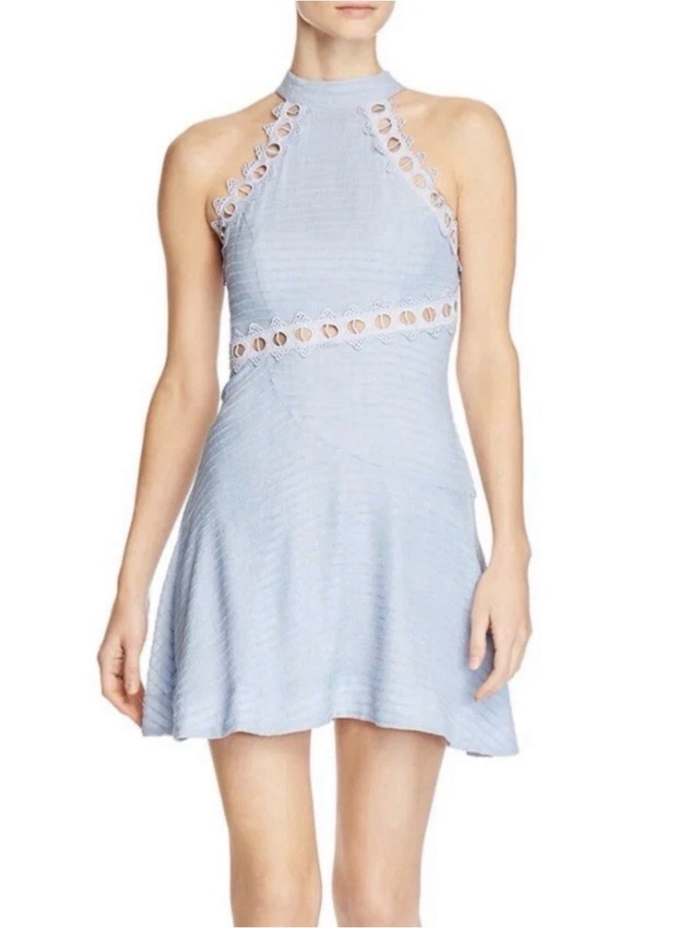 KEEPSAKE Mini Dress in Pale Blue with Eyelet Cutouts